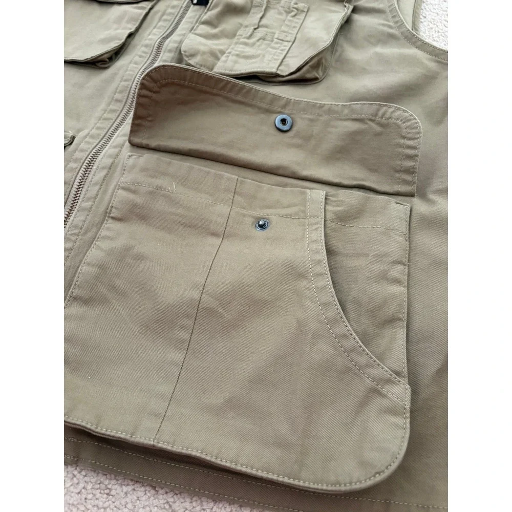 Banana Republic Mens Utility Vest Large Khaki Brown Cotton Multi-Pocket Gorpcore